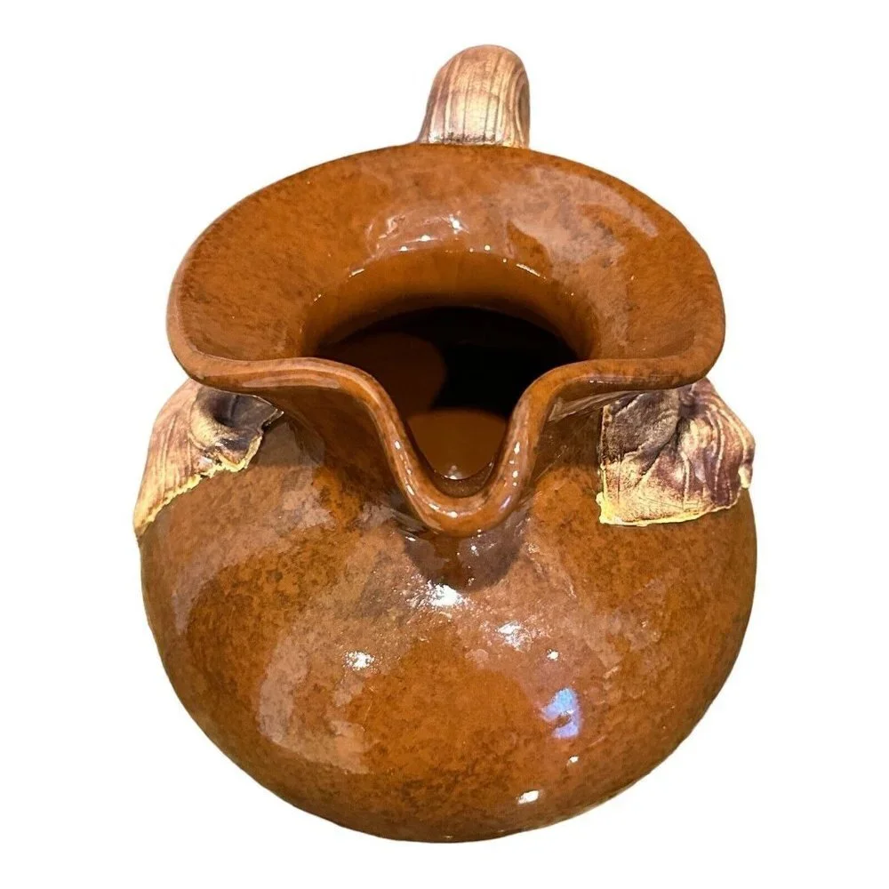 VTG 2001‎ Terrafirma Pottery Drink Pitcher 7 Inch MAE Signed Ceramic Leaf Design